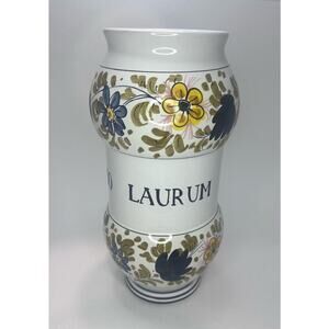 Vintage Italian Apothecary Jar Canister Hand Painted Floral Pottery, No Lid